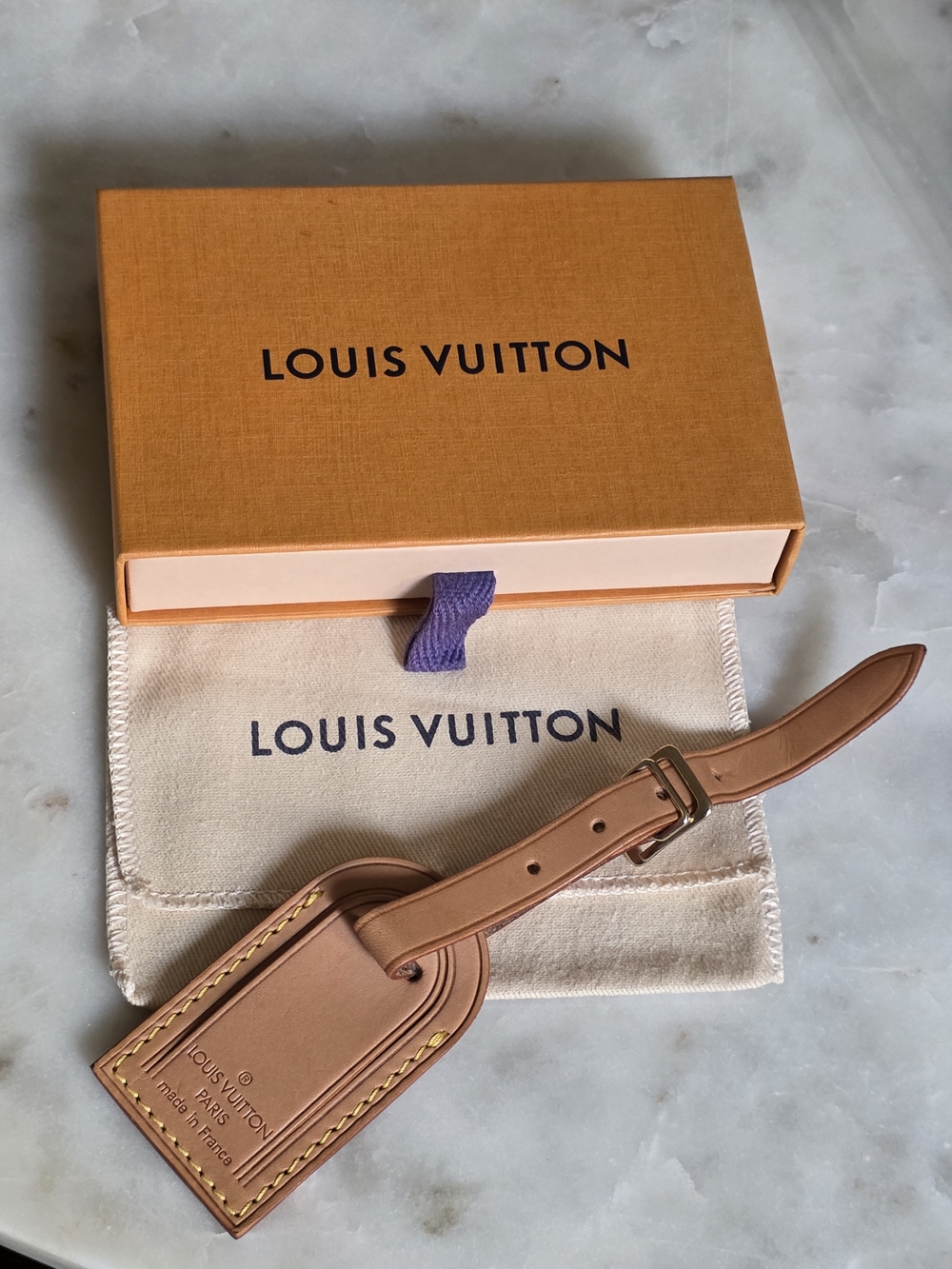 Authentic Louis Vuitton Vachetta Leather Luggage Tag W/ Dustbag & Box